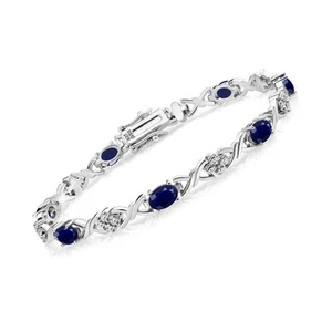 4.44 Cttw Sapphire Tennis Bracelet For Women | 925 Sterling Silver | Gemstone - Picture 1 of 5