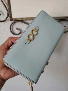 Kate Spade Morgan Bow Embellished Zip Around Continental Wallet Color Aqua - Picture 1 of 12