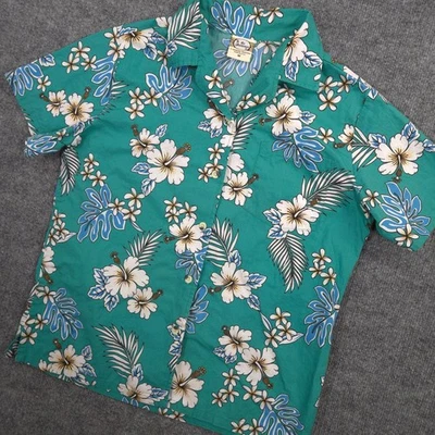 Camisa Hawaiana Go Barefoot De Colección Para Hombres M Aguamarina Floral AOP Campamento Hecha en EE. UU. Foto 1 de 4