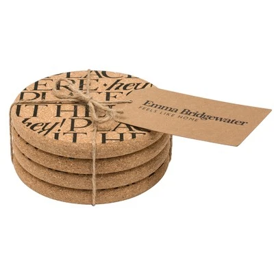 Emma Bridgewater Black Toast Cork Coasters 11cm Set of Four Easy Clean by Elite - Image 1 of 4