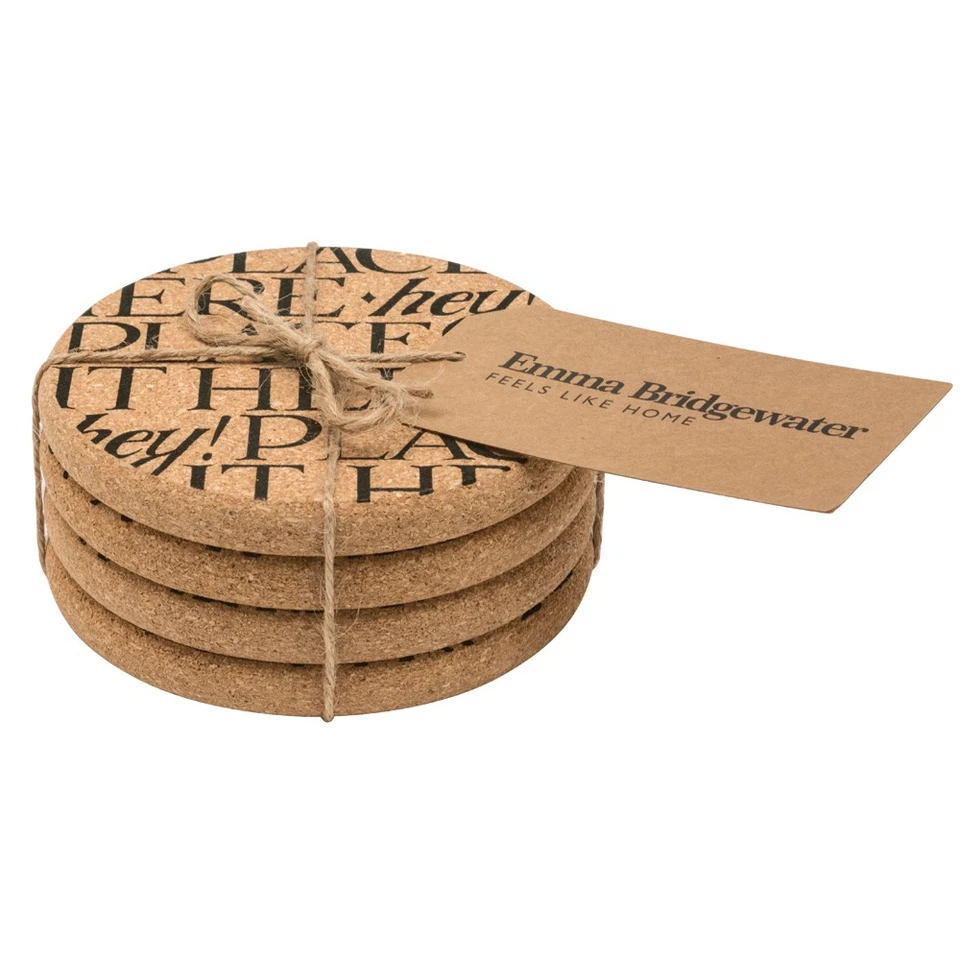Emma Bridgewater Black Toast Cork Coasters 11cm Set of Four Easy Clean by Elite - Image 1 of 4