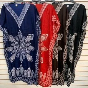LADIES SUMMER CASUAL FLORAL LONG KAFTAN DRESS BEACH HOLIDAYS LIGHTWEIGHT DRESS - Picture 1 of 1