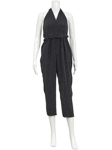 Excellent ZIMMERMANN Womens Black Polka Dot Jumpsuit Size 2 Halter Neck - Picture 1 of 3