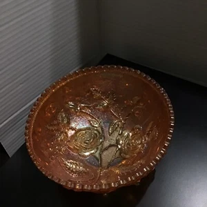 Carnival Glass Bowl With Raised Floral Vintage Orange 7 3/4” X 3 3/4 Deep - Picture 1 of 4