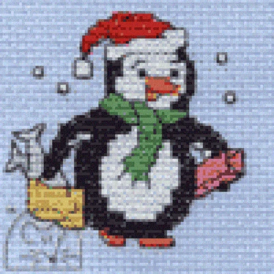Mouseloft Stitchlets 'Christmas Shopping Penguin' Cross Stitch Kit + Card/Env - Image 1 of 3