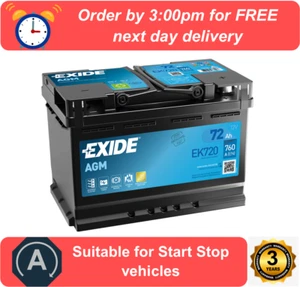 EK720 EXIDE AGM Car Battery (096AGM) Vauxhall Astra K 1.2 MK 7 (2015-2022) - Picture 1 of 6