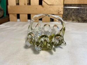 Preciosa cesta de mango dividido de vidrio artístico soplado pequeño de colección - Imagen 1 de 8