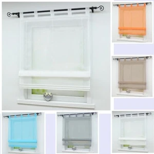 Roman Curtains Blind Window Net Curtain Sheer Liftable Tab Top Voile w/ Loops - Picture 1 of 17