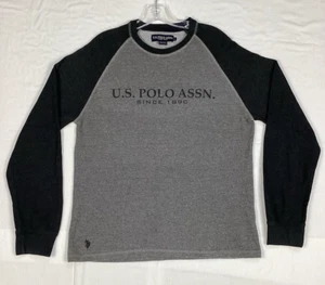 Men's US Polo Assn. Thermal Grey w/Black Long Sleeve Pull Over Shirt Size Large - Picture 1 of 9