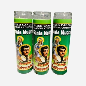 3x SANTA MUERTE Y Jesus MALVERDE Veladora -Holy Death and Jesus Malverde Candle - Picture 1 of 3