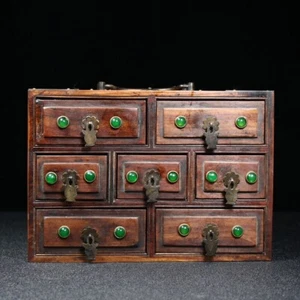 Collect China old Rosewood inlay green jade gems drawers jewelry box decoration - Picture 1 of 9