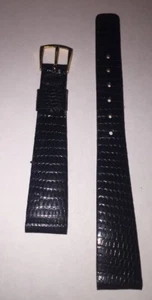 Downing Lizard Watch Band New Yellow Tone Buckle 14mm END 9/16" Black #776 - Picture 1 of 4