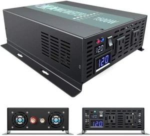 WZRELB 12V Inverter Pure Sine Wave 1500W DC to AC 110v 120v Peak 3000 Watts - Picture 1 of 6