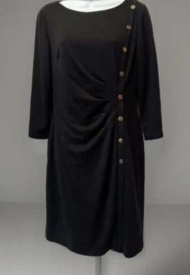 Lauren Ralph Lauren Women's 8 Black Drape Side Button Ponte Knit Sheath Dress - image 1 of 4