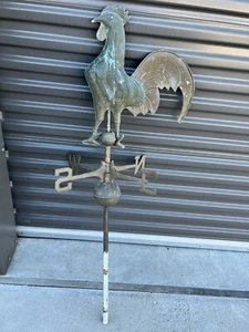 Vintage Antique Copper Rooster Weather Vane W/ Mounting Pole - Picture 1 of 5