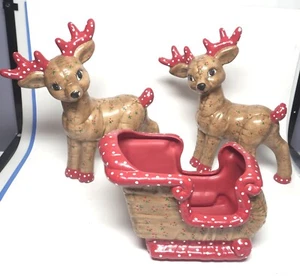 VTG 80's Christmas Kimple Mold 2 Reindeer & Sleigh Holly & Dots 10 3/4" Tall - Picture 1 of 10