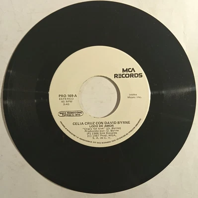 CELIA CRUZ & DAVID BYRNE -CRAZY FOR LOVE- 1987 RARE MEXICAN 7" SINGLE, PROMO - Image 1 of 3