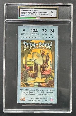 1999 Super Bowl XXXIII Ticket Stub iCert 5 EX Broncos Falcons Elway NFL Football - Image 1 of 4