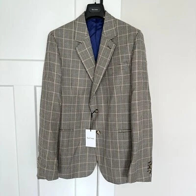 Paul Smith Wool Silk Beige Brown Blue Gingham Check Blazer 44R NEW Sport Coat - Image 1 of 4