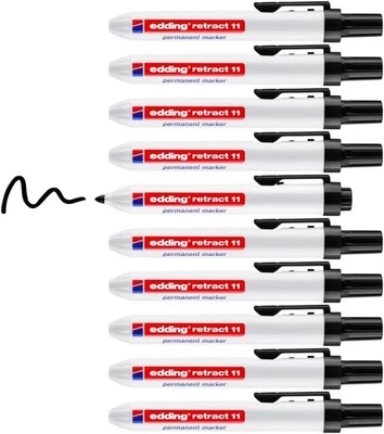 edding retract 11 Permanentmarker schwarz 10 Stifte Rundspitze 1,5-3 mm wasserf. - Bild 1 von 4