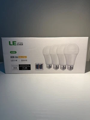 LE Lighting EVER – Pack de 4 bombillas LED RGB + 2700K, 9 W, base E26, nuevas y  - Image 1 of 2