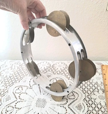 Pandereta de metal Riq de colección de 9 pulgadas percusión sin marca doble fila Foto 1 de 4