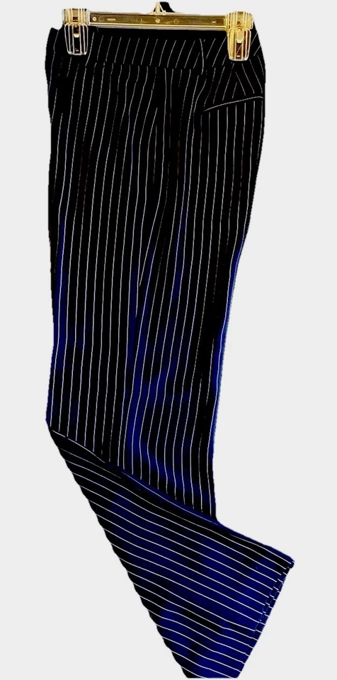 White House Black Market 女式海军蓝和白色条纹阔腿裤 8 码 — 第 1/4 张图片