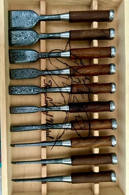 UBR CUSTOM HANDMADE DAMASCUS STEEL SET OF CHISEL BEAUTIFUL MOKUME SET   - Image 1 of 2