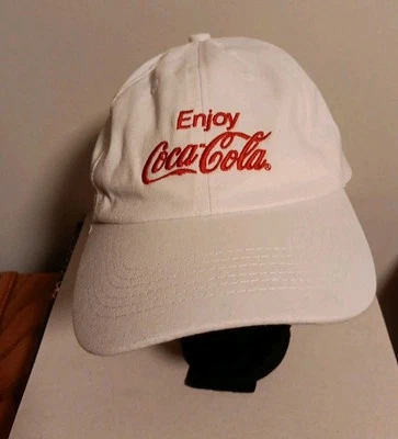 Enjoy COCA-COLA Baseball Cap Strap Back adjustable White Red letters unisex - Image 1 of 4