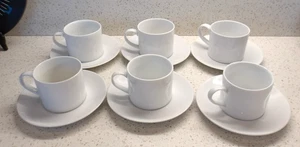 Juego de 6 tazas y platillos de café/té de porcelana blanca de cajón y barril - Imagen 1 de 10