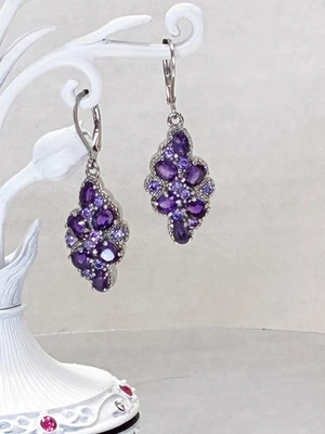 Brincos pendurados de aço inoxidável simulador de diamante roxo ametista - Imagem 1 de 4
