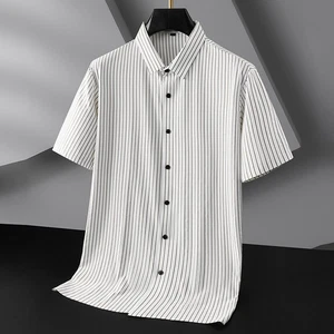 Camisa de seda de verano talla grande para hombre manga corta delgada negocios informal Prendas para el torso geniales - Imagen 1 de 17