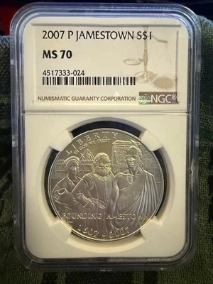 2007 P Jamestown Commemorative Silver Coin $1 NGC MS 70 MS70 - Image 1 of 2