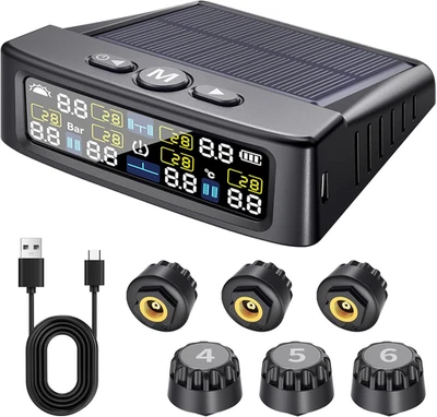 Sistema de monitoreo de presión de neumáticos para autocaravana - Monitor de presión de neumáticos TPMS con 6 sensores, M1 Foto 1 de 4