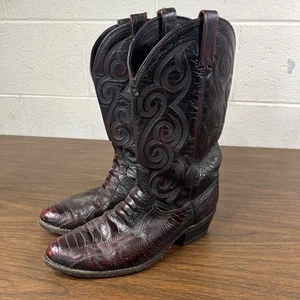 Vtg Dan Post Ostrich Leg Leather Cowboy Western Boot 6629 Mens 9.5E Black Cherry - Picture 1 of 13