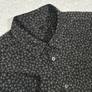 Camicia uomo John Varvatos grande nera stampa teschio bottoni manica corta all over - Foto 1 di 7