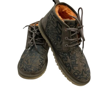 UGG Neumel Street Graffiti Boots Slate Womens 10 Orange Shearling Lined Lace Up - Image 1 of 4