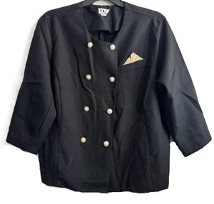 Vintage 80er 90er CUE Mode schwarz Bluse Button Down Kleid Jacke Blazer 20W klassisch - Bild 1 von 16