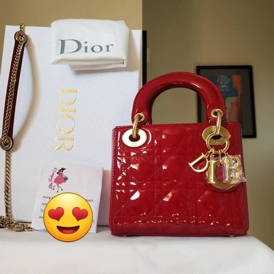 $5500 Lady Dior Red patent gold hw Mini Bag  - Image 1 of 4