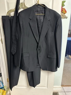 Warren Sewell Men's Wool Poly Suit Black Stripe 70s 46L 40x30 2 Pc Mob Formal - Image 1 of 4