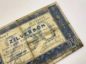 1938 Netherlands Zilverbon 2 1/2 2.50 Gulden Silver Voucher Banknote II886 - Picture 1 of 11