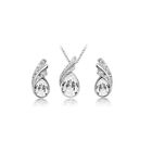 Pendant Necklace Earrings Set Teardrop Water Clear Diamond Silver Costume Chain