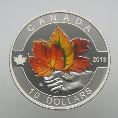 1/2 oz Silver 2013 Canada 10 Dollars O Canada - Colorized Maple Leaf - Image 1 of 2