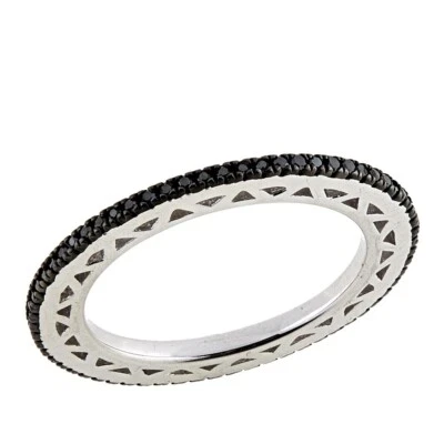 1/4ct Real Black Diamond Sterling Silver Eternity Wedding Band Ring Size 10 - Image 1 of 4