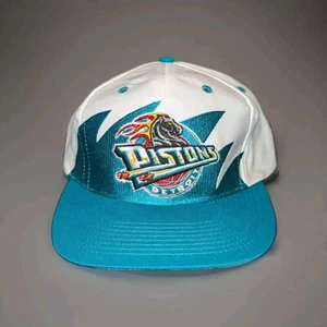 VTG Detroit Pistons Sharktooth Snapback Hat NBA Teal & White Retro Cap Logo 7 - Picture 1 of 7