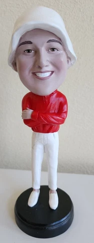 Golfer Bobblehead Statue 7.5" Tall White Bucket Hat Red Shirt Handmade Golf Cover