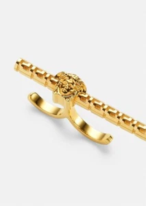 Versace Medusa Greca Engraved Gold Tone Double Ring Size XL NWT $450 - Picture 1 of 11