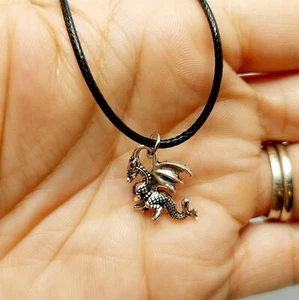 Dragon charm necklace- faux leather 18 inch cord- US seller - Picture 1 of 2