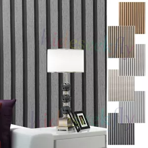 Wooden Slat Panelling Wallpaper 3D Wood Panel Effect Wall Paper Charcoal Grey 9M - Picture 1 of 39