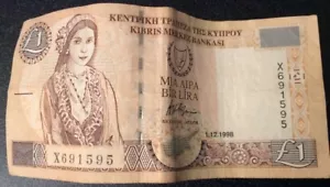 Billete escaso del Banco Central de Chipre 1 £1-10-1998 - Imagen 1 de 2